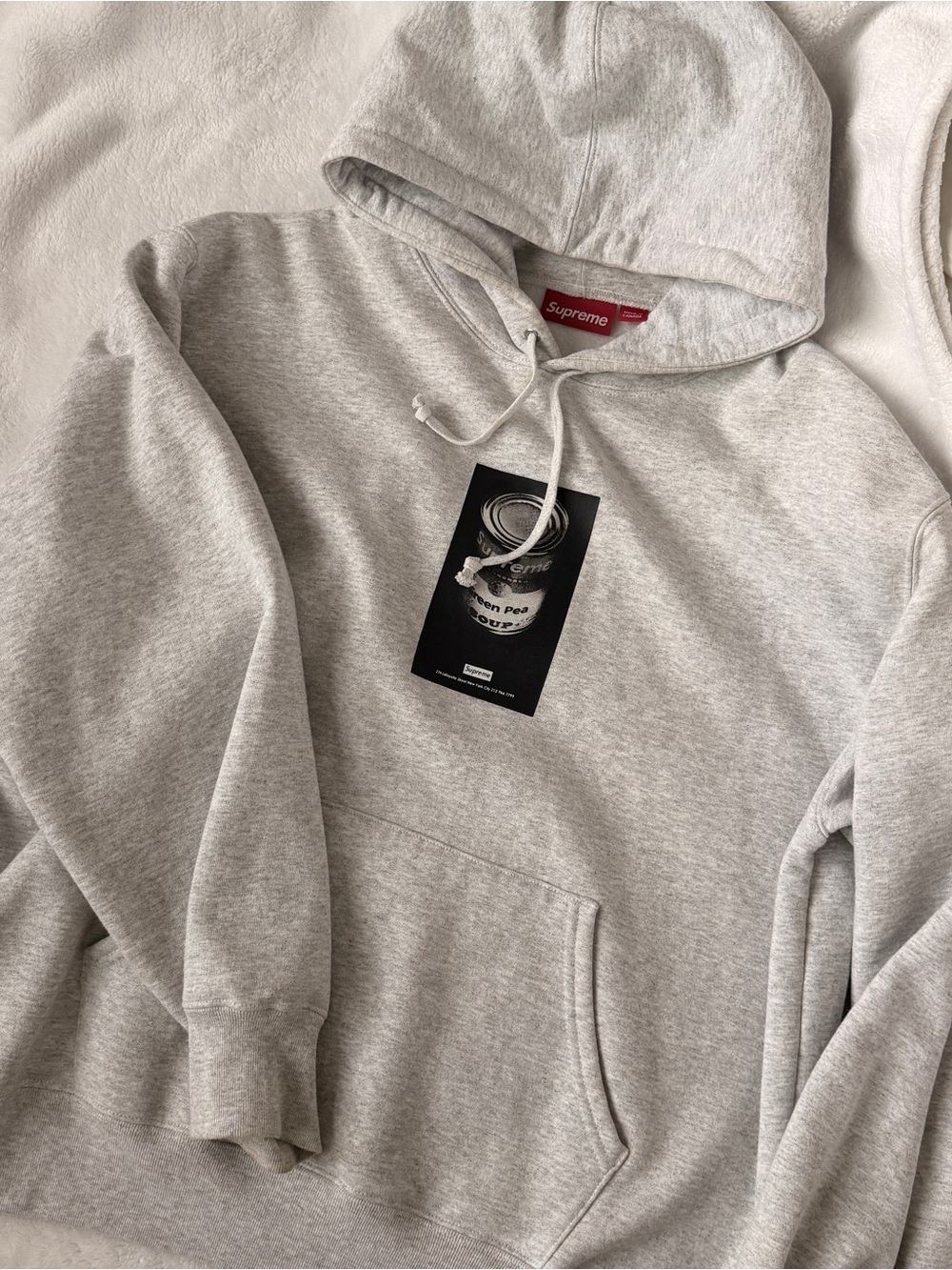 Supreme Soup Can Pullover Hoodie in Light Grey